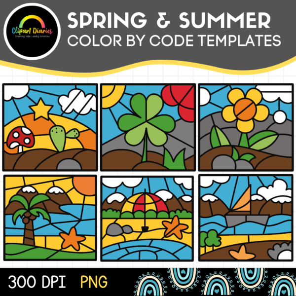 Color by Code Spring & Summer Templates - Set 1